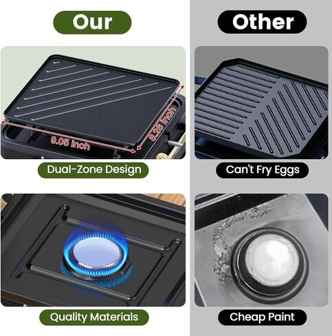 OGERY 2-Burner Foldable Camping Stove with Griddle (Textured & Smooth) and Carrying Bag, Portable Propane Camp Stove with 2 Adjustable Burners & Piezo Ignition, for Camping Tailgating Essentials Gear in Kuwait