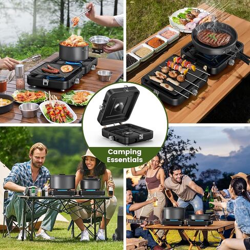 OGERY 2-Burner Foldable Camping Stove with Griddle (Textured & Smooth) and Carrying Bag, Portable Propane Camp Stove with 2 Adjustable Burners & Piezo Ignition, for Camping Tailgating Essentials Gear in Kuwait
