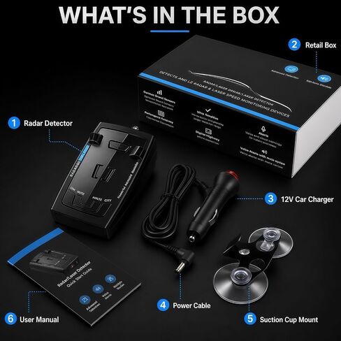 Radar Detector for Cars, 360 Degrees Laser Long Range Radar & Laser Detector Up to 1500 Yards, X/K/Ka/KU/ST/CT/VG-2 Band Detection, DSP False Alert Filtering, Voice Alerts, RDD, City/Highway Modes in Kuwait