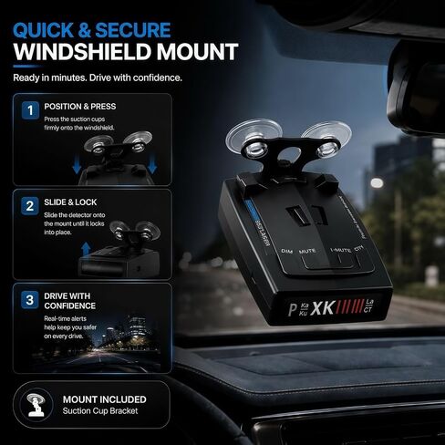 Radar Detector for Cars, 360 Degrees Laser Long Range Radar & Laser Detector Up to 1500 Yards, X/K/Ka/KU/ST/CT/VG-2 Band Detection, DSP False Alert Filtering, Voice Alerts, RDD, City/Highway Modes in Kuwait
