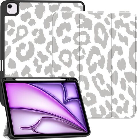 Compatible with iPad Air 13 Inch M4 2026/ M3 2025/M2 2024 Case with Pencil Holder TPU Back Case Auto Sleep/Wake Cover Cute Women Men Girls-Black Leopard Cheetah in Kuwait