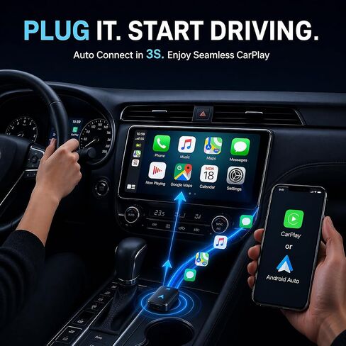 Wireless CarPlay Adapter– Android Auto Wireless Adapter, 5.8GHz Wi-Fi Plug & Play,Mini and Stable iOS 10+/Android 10+, Fast Auto-Connect for Cars 2016+ (1Pcs) in Kuwait