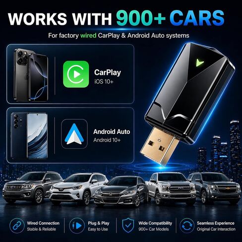 Wireless CarPlay Adapter– Android Auto Wireless Adapter, 5.8GHz Wi-Fi Plug & Play,Mini and Stable iOS 10+/Android 10+, Fast Auto-Connect for Cars 2016+ (1Pcs) in Kuwait