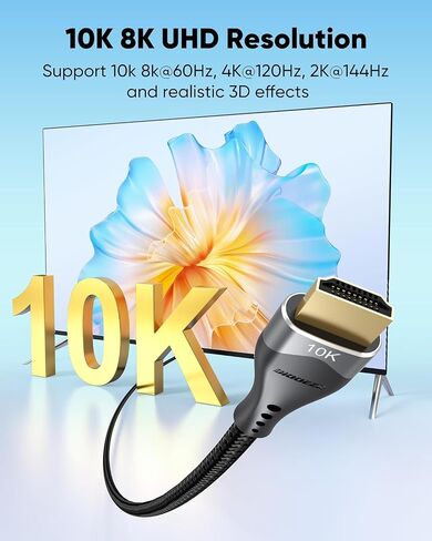 10K 8K HDMI Cable 3.3FT & 6.6FT 2-Pack, 48Gbps HDMI 2.1 Cable in Kuwait