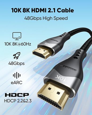 10K 8K HDMI Cable 3.3FT & 6.6FT 2-Pack, 48Gbps HDMI 2.1 Cable in Kuwait
