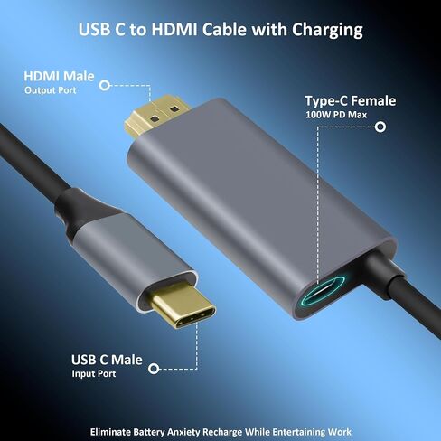 USB C to HDMI Cable 4K@60Hz Adapter with 100W PD Fast Charging in Kuwait