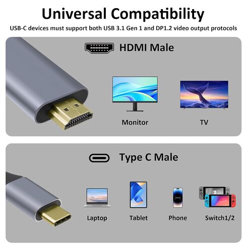 USB C to HDMI Cable 4K@60Hz Adapter with 100W PD Fast Charging in Kuwait
