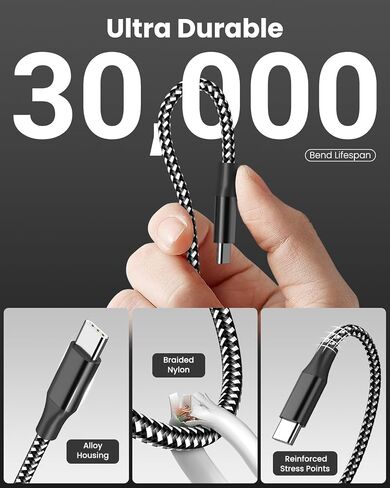 SwaggWood 60W USB C to USB C Cable 10ft 3 Pack Fast Charging Braided Cord in Saudi Arabia