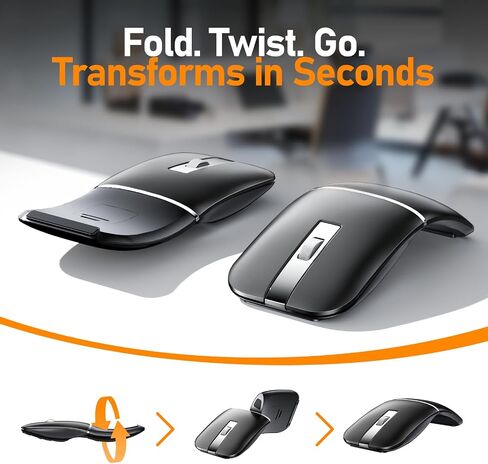 Bluetooth Travel Mouse, Foldable Rotatable Wireless, Black in Kuwait