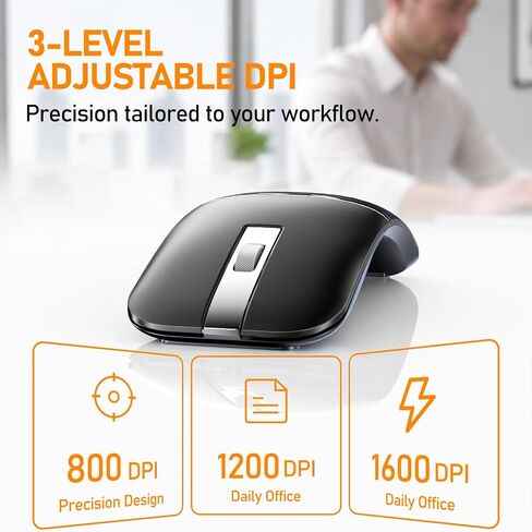 Bluetooth Travel Mouse, Foldable Rotatable Wireless, Black in Kuwait