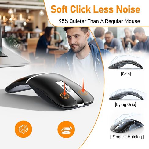 Bluetooth Travel Mouse, Foldable Rotatable Wireless, Black in Kuwait