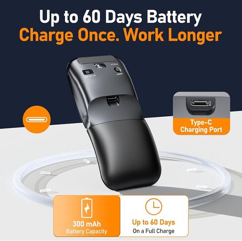 Bluetooth Travel Mouse, Foldable Rotatable Wireless, Black in Kuwait