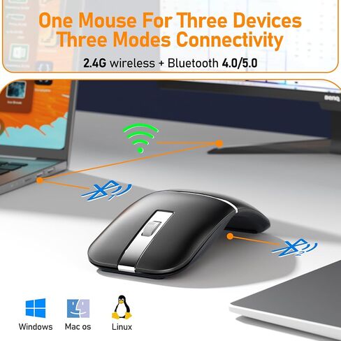 Bluetooth Travel Mouse, Foldable Rotatable Wireless, Black in Kuwait