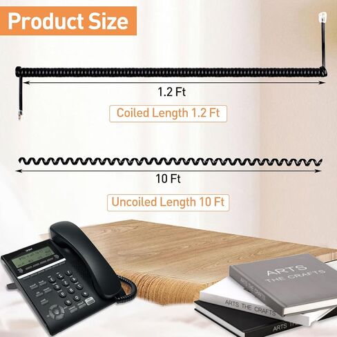 Rindion 3PCS Phone Cord for Landline, 10 Ft Uncoiled/1.2 Ft Coiled Telephone Cord, Universally Phone Cable for Use in Home or Office(Black) in Saudi Arabia