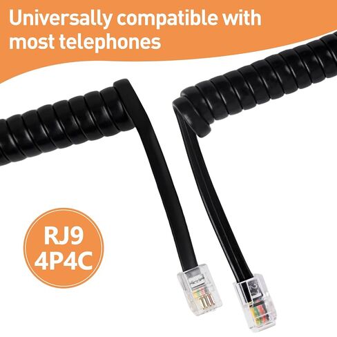 Rindion 3PCS Phone Cord for Landline, 10 Ft Uncoiled/1.2 Ft Coiled Telephone Cord, Universally Phone Cable for Use in Home or Office(Black) in Saudi Arabia
