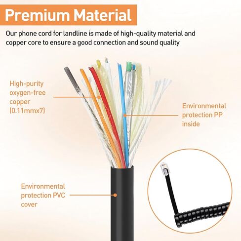 Rindion 3PCS Phone Cord for Landline, 10 Ft Uncoiled/1.2 Ft Coiled Telephone Cord, Universally Phone Cable for Use in Home or Office(Black) in Saudi Arabia