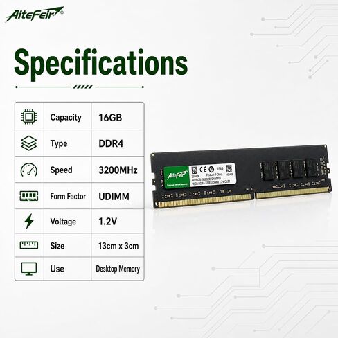 16GB DDR4 3200MHz Desktop RAM, PC4-25600 288-Pin 1.2V High Performance Memory, Plug and Play Upgrade for Intel & AMD Gaming & Office PCs in Kuwait