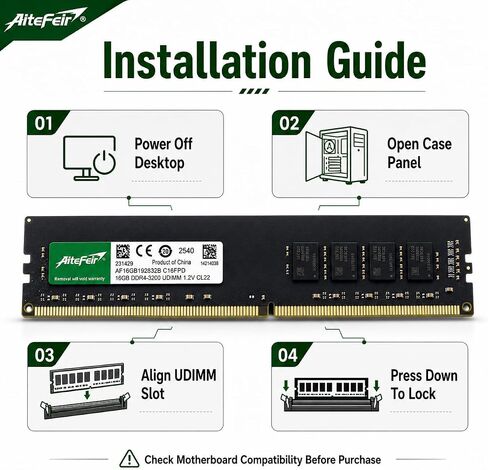 16GB DDR4 3200MHz Desktop RAM, PC4-25600 288-Pin 1.2V High Performance Memory, Plug and Play Upgrade for Intel & AMD Gaming & Office PCs in Kuwait