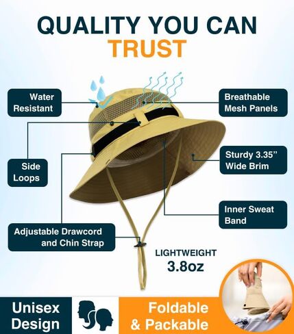 GearTOP UPF 50+ Safari Hats for Women Sun Hats for Men & Women, Mens Bucket Hat Hiking Golf Beach & Fishing Hat for Men in Kuwait