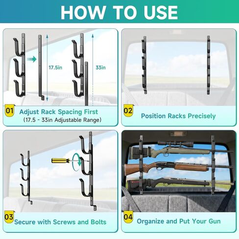 Rear Window Gun Rack for Truck, Heavy Duty 3 Rifle/Shotgun Holder in Kuwait