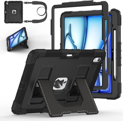 Case for iPad Air 13 Inch Case M4 2026/M3 2025/ M2 2024, Ubearkk for iPad Air 13 Inch Case M4 2026 Case Fully-Body Rugged Shockproof Cases with Large Kickstand Pen Holder Shoulder Strap, Purple Pink in Kuwait