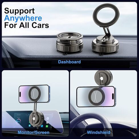 Phone Holders for Your Car, Ultra Vacuum Suction Cup Magnetic Car Phone Holder Mount 360° Adjustable Foldable Cars Phone Stand Compatible with MagSafe iPhone All Smartphones in Kuwait