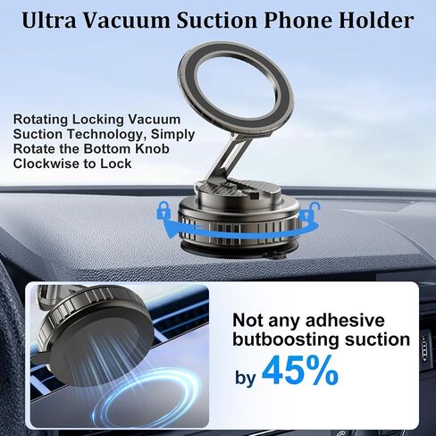 Phone Holders for Your Car, Ultra Vacuum Suction Cup Magnetic Car Phone Holder Mount 360° Adjustable Foldable Cars Phone Stand Compatible with MagSafe iPhone All Smartphones in Kuwait