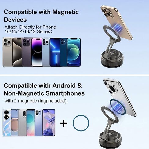 Phone Holders for Your Car, Ultra Vacuum Suction Cup Magnetic Car Phone Holder Mount 360° Adjustable Foldable Cars Phone Stand Compatible with MagSafe iPhone All Smartphones in Kuwait