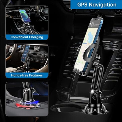 TOPGO Cup Phone Holder for Car, [No Shaking & Stable & Adjustable Pole] Car Cup Holder Phone Mount, Cell Phone Cradle for iPhone 14, Samsung and More Smart Phone - Black in Kuwait