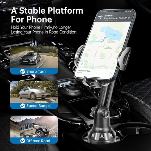 TOPGO Cup Phone Holder for Car, [No Shaking & Stable & Adjustable Pole] Car Cup Holder Phone Mount, Cell Phone Cradle for iPhone 14, Samsung and More Smart Phone - Black in Kuwait