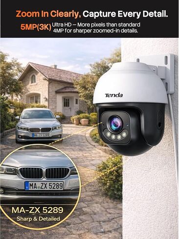 Tenda 5MP QHD Outdoor Pan/Tilt Wi-Fi Security Camera, 360° Full Coverage, Color Night Vision, AI Human/Vehicle/Motion Detection, 2-Way Talk, IP65, WiFi 6,24/7 Plug-in Guard for Your Yard (CH7 2.0) in Saudi Arabia