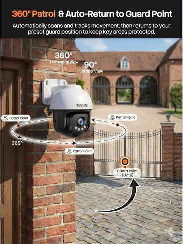 Tenda 5MP QHD Outdoor Pan/Tilt Wi-Fi Security Camera, 360° Full Coverage, Color Night Vision, AI Human/Vehicle/Motion Detection, 2-Way Talk, IP65, WiFi 6,24/7 Plug-in Guard for Your Yard (CH7 2.0) in Saudi Arabia