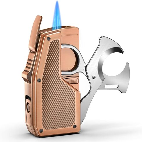 Cigar Lighter, 3 in 1 Butane Torch with Cutter & Punch, Refillable Windproof Lighters with Dual Jet Flame & Fuel Level Window, Cigar Gift for Men in Kuwait
