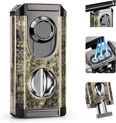 Triple Jet Windproof Refillable Torch Lighter with Holder, Adjustable Flame Control, Portable Butane Lighter with Fuel Window for Candle, Outdoor and Travel in Kuwait