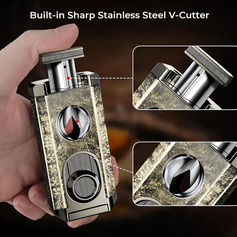 Triple Jet Windproof Refillable Torch Lighter with Holder, Adjustable Flame Control, Portable Butane Lighter with Fuel Window for Candle, Outdoor and Travel in Kuwait