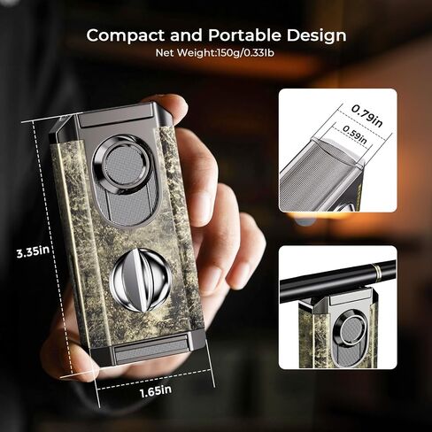 Triple Jet Windproof Refillable Torch Lighter with Holder, Adjustable Flame Control, Portable Butane Lighter with Fuel Window for Candle, Outdoor and Travel in Kuwait