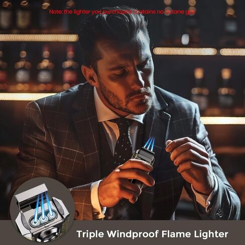 Triple Jet Windproof Refillable Torch Lighter with Holder, Adjustable Flame Control, Portable Butane Lighter with Fuel Window for Candle, Outdoor and Travel in Kuwait
