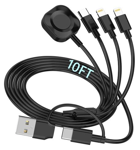 6in1 Multi Charging Cable 10FT, Magnetic Charger for Apple Watch Ultra/SE/9/8/7/6/5/4/3/2/1, Multiple Charger Cord for iPhone 15/14/13/12/11/Galaxy/Pixel, Pink USB A/C Universal Travel Charger in Kuwait