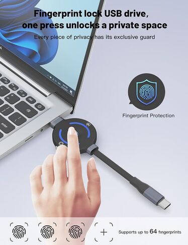 Plug & Play USB3.2 Type C Hardware Fingerprint Encrypted Flash Drive, Emergency Reset Tool, No Software Setup, 64 Fingerprints,Universal for PC/Laptop/Phone(128GB) in Kuwait