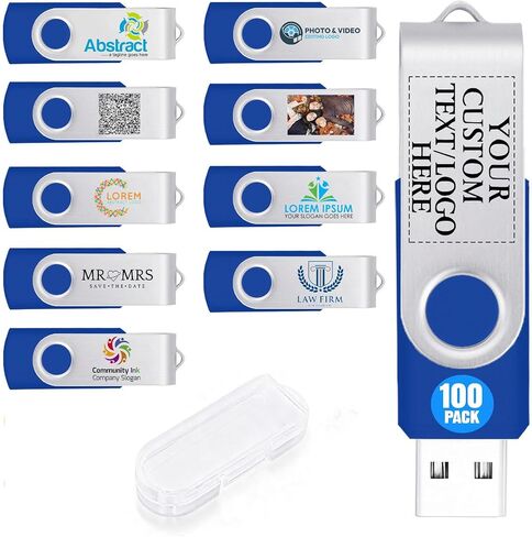 100 Pack 4GB Custom USB Flash Drives USB 2.0 with Case, Personalized Thumb Drives with Logo/Text/Image, Blue Bulk Customized Memory Sticks for Wedding, Business, Corporate Gifts in Kuwait