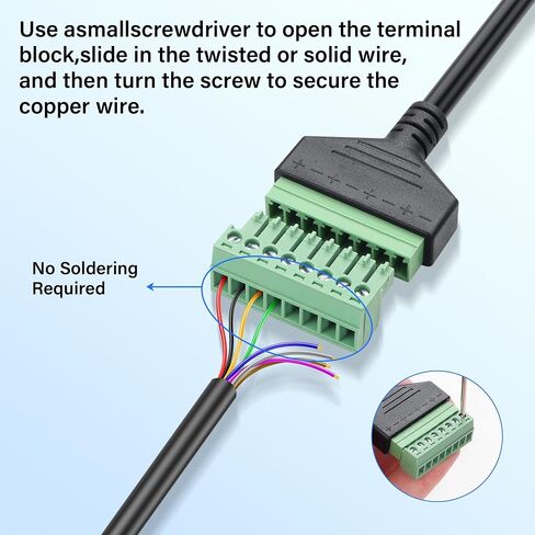 DB9 RS232 Female to 8 Pin Screw Solderless Terminal Extension Cable for Extended Use of Computer Hosts or Display Devices via Network Cable(0.3M) in Kuwait