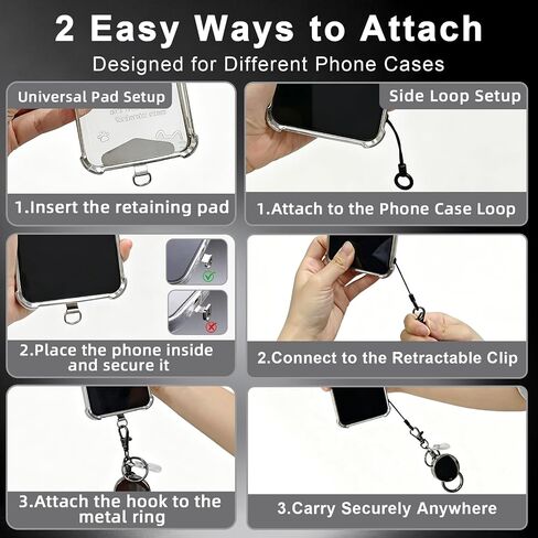 4 Pcs Anti-theft Phone Strap Set, Retractable Phone Lanyard with Locking Carabiner, Universal Cell Phone Strap for Backpack, Belt, Travel, Hiking, Camping, Skiing in Kuwait