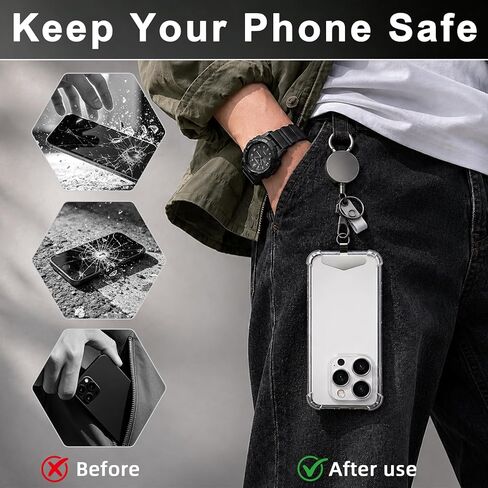 4 Pcs Anti-theft Phone Strap Set, Retractable Phone Lanyard with Locking Carabiner, Universal Cell Phone Strap for Backpack, Belt, Travel, Hiking, Camping, Skiing in Kuwait