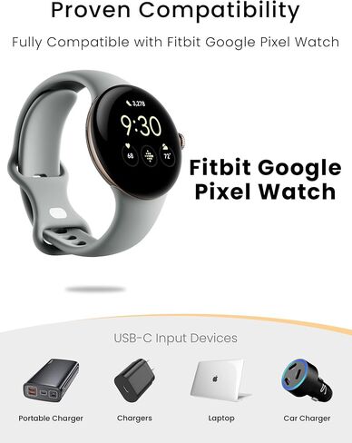 Sinoacc Charger for Google Pixel Watch 1, USB Charging Cable Replacement for Google Pixel Smartwatch - Black in Kuwait