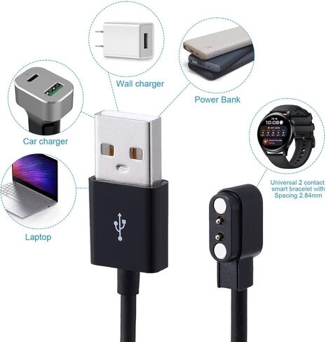 2Pack 2-Pin Universal USB Data Charging Cable Magnetic Charger Compatible with Willful IP68/SW021/SW025/SW01/SW023/ID205U/Umidigi Uwatch 3 Sport Watch Magnetic Charger Power Supply Wire Dock Stand in Kuwait