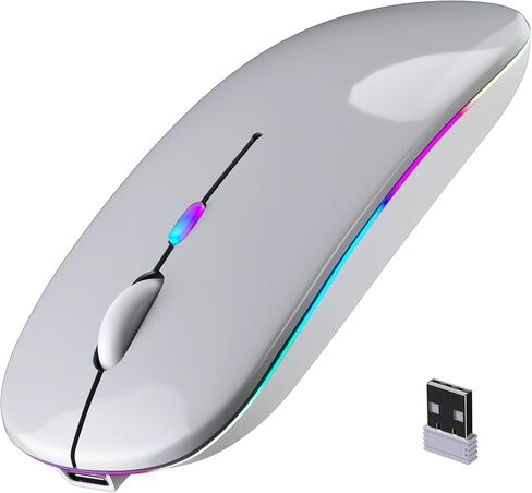 Slim Rechargeable Bluetooth Wireless Mouse, 2.4G Dual Mode Silent Click, Type-C Charging 3 DPI Portable Matte Black Optical Mice Compatible with Laptop Mac iPad Windows Tablet Office Travel (Silver) in Saudi Arabia