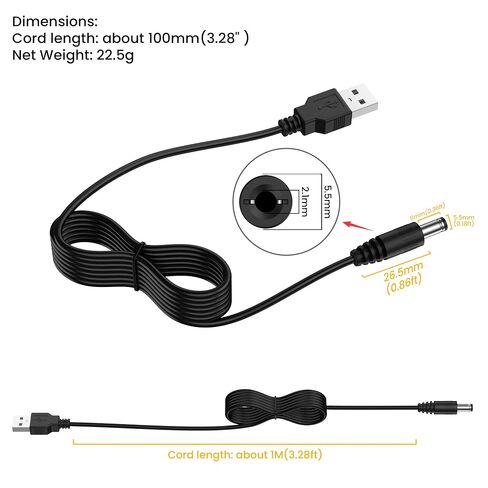 Meliya USB to DC 5V Power Cord, USB-A Male to DC 5.5mm x 2.1mm Power Plug Connector Charge Barrel Jack Power Cable, 2Pack-3.3ft in Kuwait