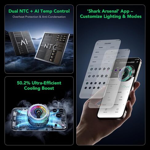 Black Shark Magnetic Phone Cooler 6 Pro – Smart Display, Magnetic Ring Plate, Addressable RGB LEDs, App-Controlled Cooling Fan for iPhone MagSafe, Android & iPad – Gaming, Streaming & Photography in Saudi Arabia
