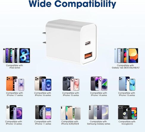 USB C Charger Block for iPhone,20W Dual Port Fast Wall Charger,USB C & USB A Power Adapter Type C Charging Brick Plug for iPhone Air/17 Pro Max/17e/16e/16 ProMax/16Plus/15/14/13/12/11,iPad Pro,AirPods in Saudi Arabia