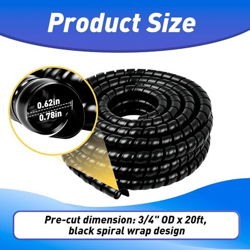 1 Pcs Spiral Wrap Cable Protector, 3/4" OD x 20' Pre‑Cut Hose Guard in Saudi Arabia
